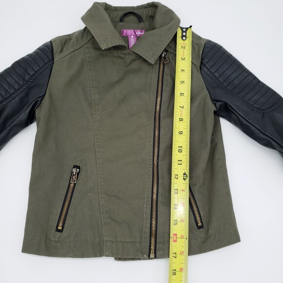 Aqua Bloomingdales Moto Jacket Size S Black Faux Leather Sleeves Army Green - Picture 6 of 8